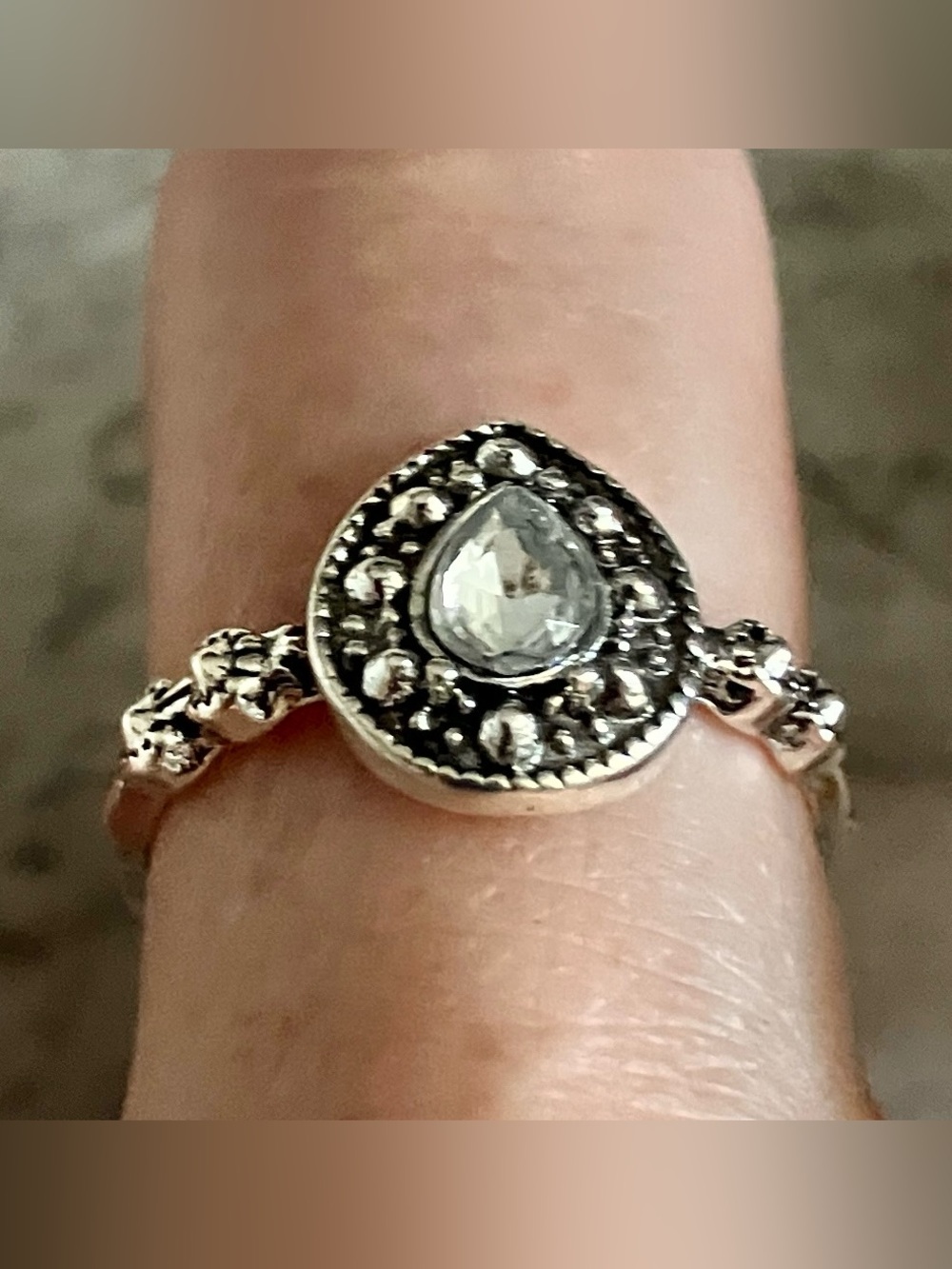 Sterling Silver Teardrop CZ Ring - Clear Crystal
